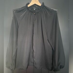 Ann Taylor ruffle neck blouse - BLACK - SMALL